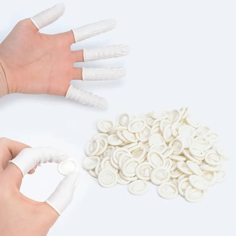 200 Pcs Disposable Finger Cover Natural Rubber Gloves Non-slip Latex Finger Cots Fingertips Protector Gloves Non-toxic Nail Tool