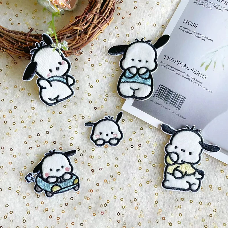 

Sanrio Pochacco Embroidery Clothing Stickers Anime Clothes Patches Garment Stickers Cute Cartoon DIY Clothing Decoration