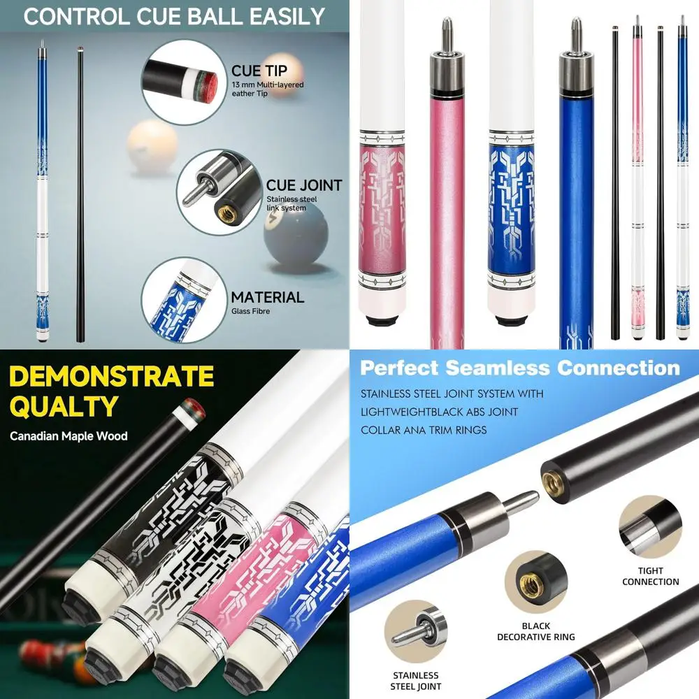 

Профессиональный бильярдный кий из стекловолокна 58 дюймов с 4-слойным наконечником 12,7 мм и ультрагладким соединением