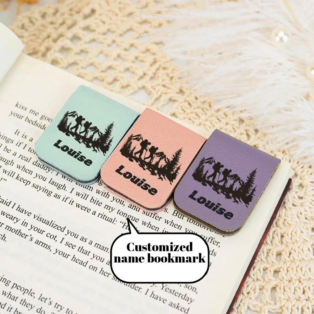 

1 personalized PU leather magnetic bookmark Outdoor hiking enthusiasts Laser engraving pattern technology, magnetic bookmarks c