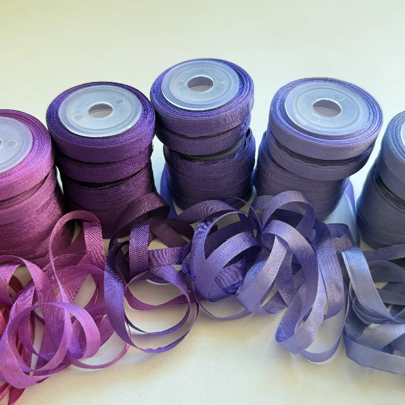 7mm 10mts to 50mts per card 100% pure natural silk satin  taffeta ribbon solid color for embroidery designs,free shipping