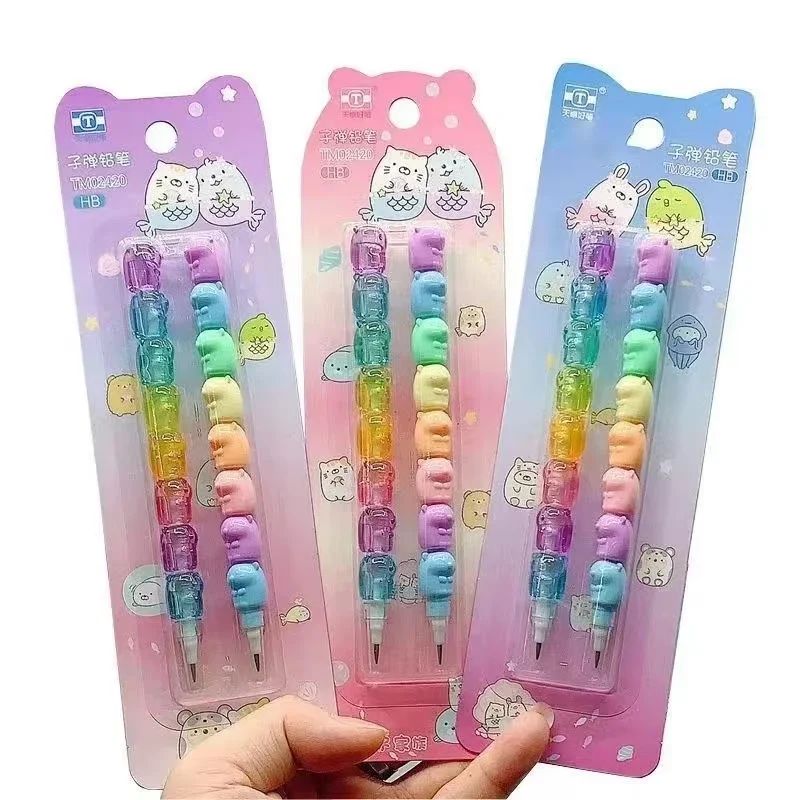 2pcs/Set Cute Bear Non Sharpening Mechanical Pencil Student Writing Pen School Office Supplies Pencil Stationery Gifts