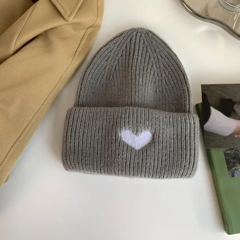 Cute Embroidered Love Hat Women Men Autumn Winter Warm Casual Versatile Student Knitted Hat Beanies Skullies Heart Couple Hat