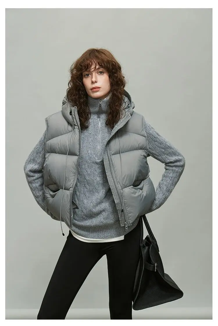 Damska kamizelka z kapturem, ocieplana, nowa kolekcja jesień-zima 2025, koreański styl, modna, luźna, ciepła krótka kurtka.