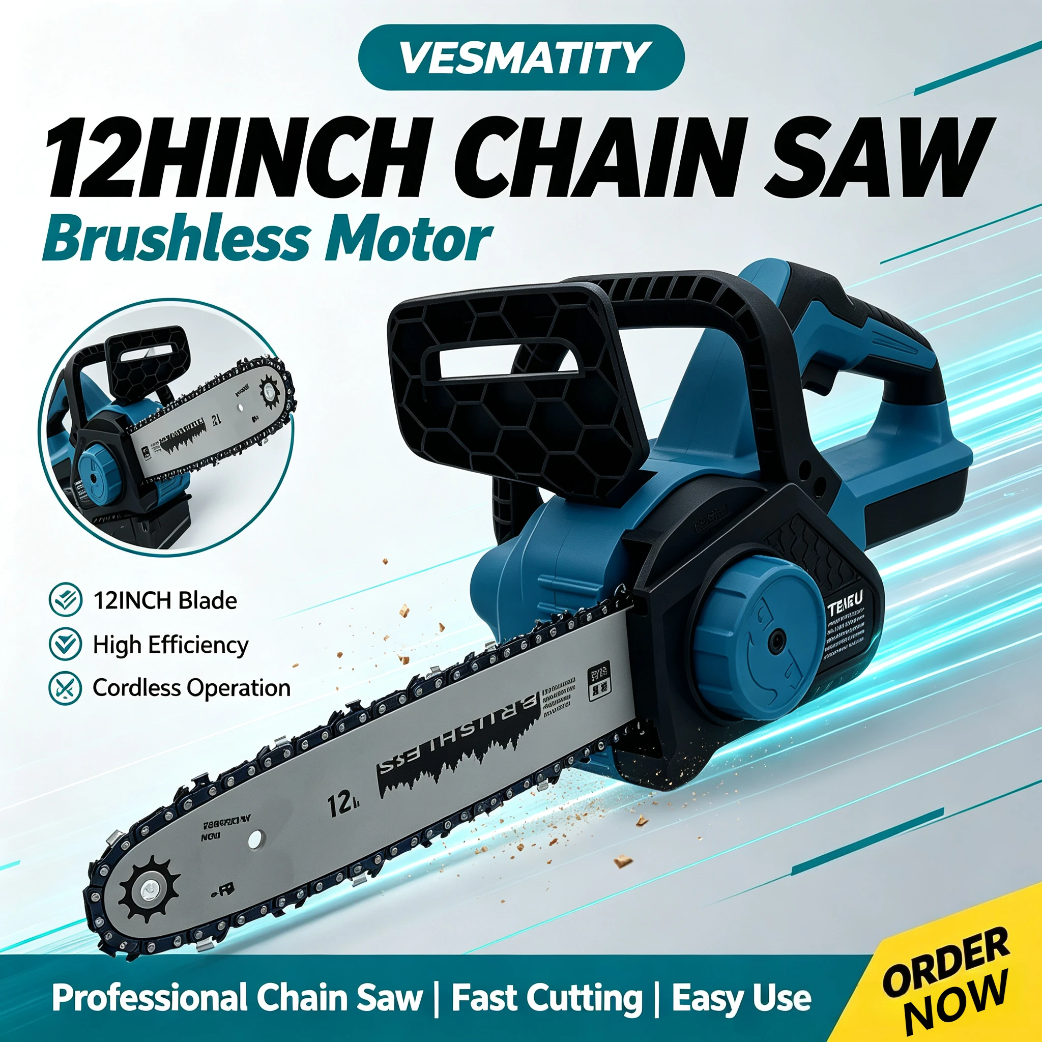 Electric Chain Saw 12Inch Power Digital Display Cordless Chainsaw Garden Tree Branch Cutting For 18V-20V Battery.Professional