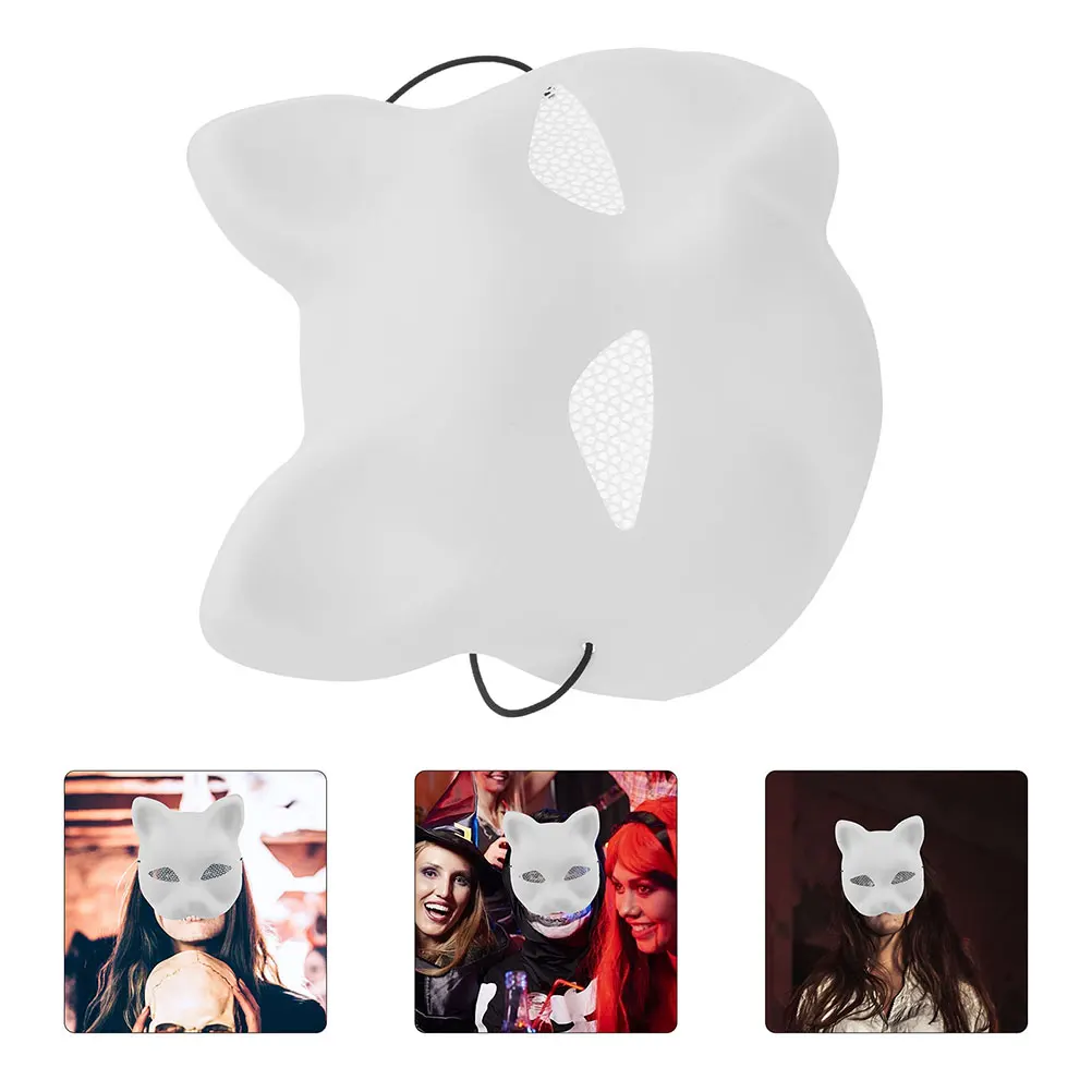 2Pcs Mesh Yarn Cat Face White Embryo Mask Fox Blank DIY Halloween Mask Animal Half Facemasks Masquerade Cosplay Party