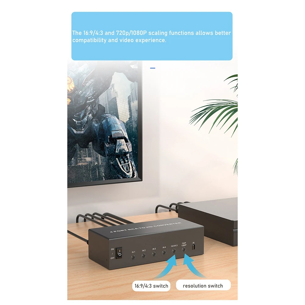 ABDE-For RCA To -Compatible 1080P Converter Switch 4 In 1 Out Composite AV To -Compatible Scaler Converter
