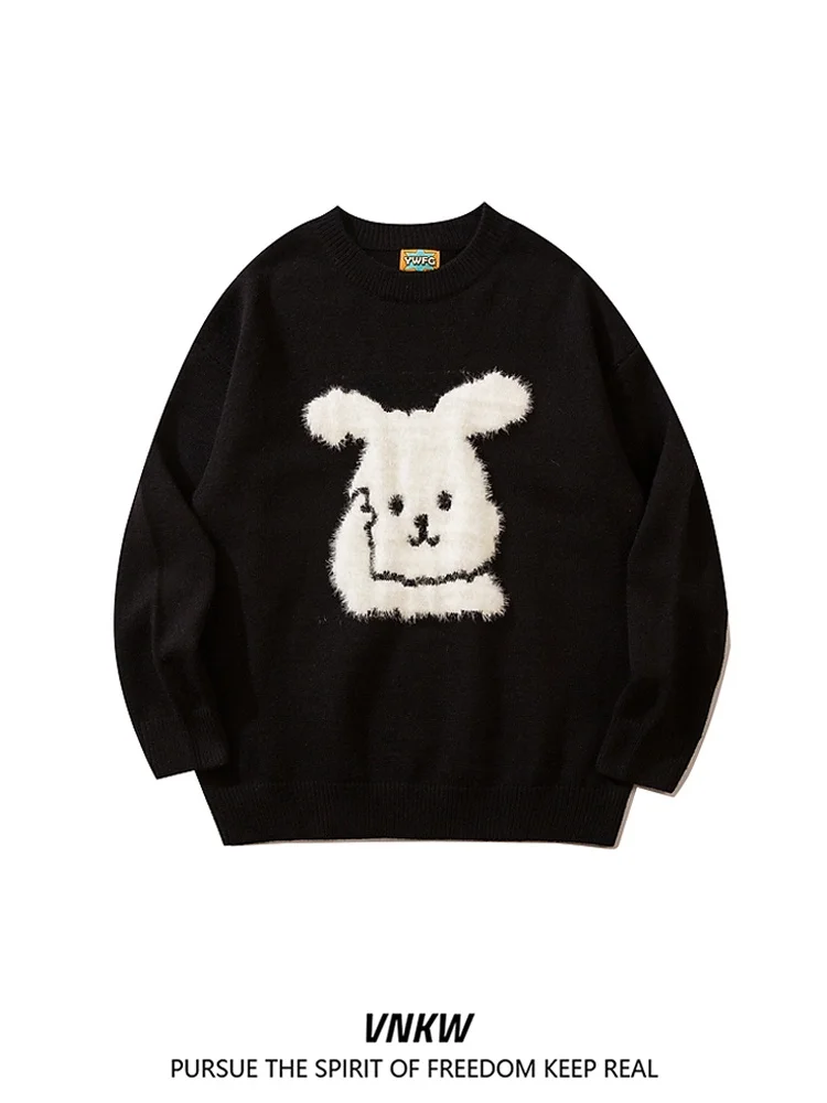 

Autumn Winter Trendy Brand Plu Rabbit Embroidered Knitwear Loose Lazy Sle Versatile Couple Sweaters Student Tops for Men ...