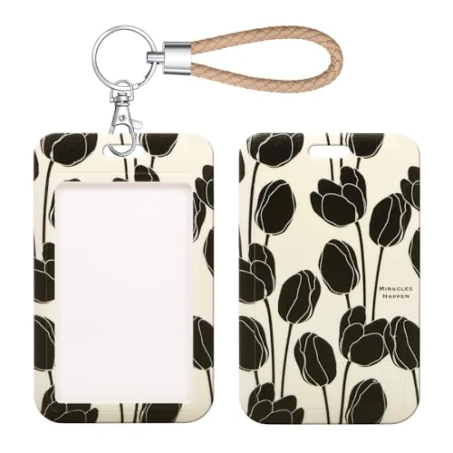 

ID Card Badge Holder Key Chain with Metal Keyring, Plastic Slide Open with ID Window for Women Men Girls Students