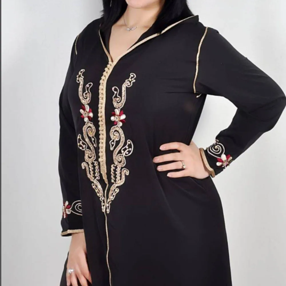 Islamic Muslim Dress Women Spring Kaftan Dubai Abaya Fashion Embroidery Hooded Loose Arabic Robes Maxi Dresses Long Sleeve 2024