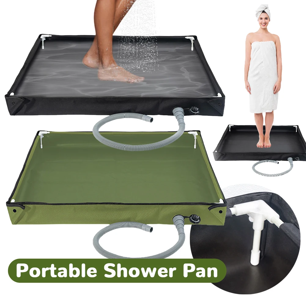 

Outdoor Portable Shower Pan with Drain Hose Folding Camping Shower Tent Floor Base Pets Shower Basin Base Tent Shower Tray