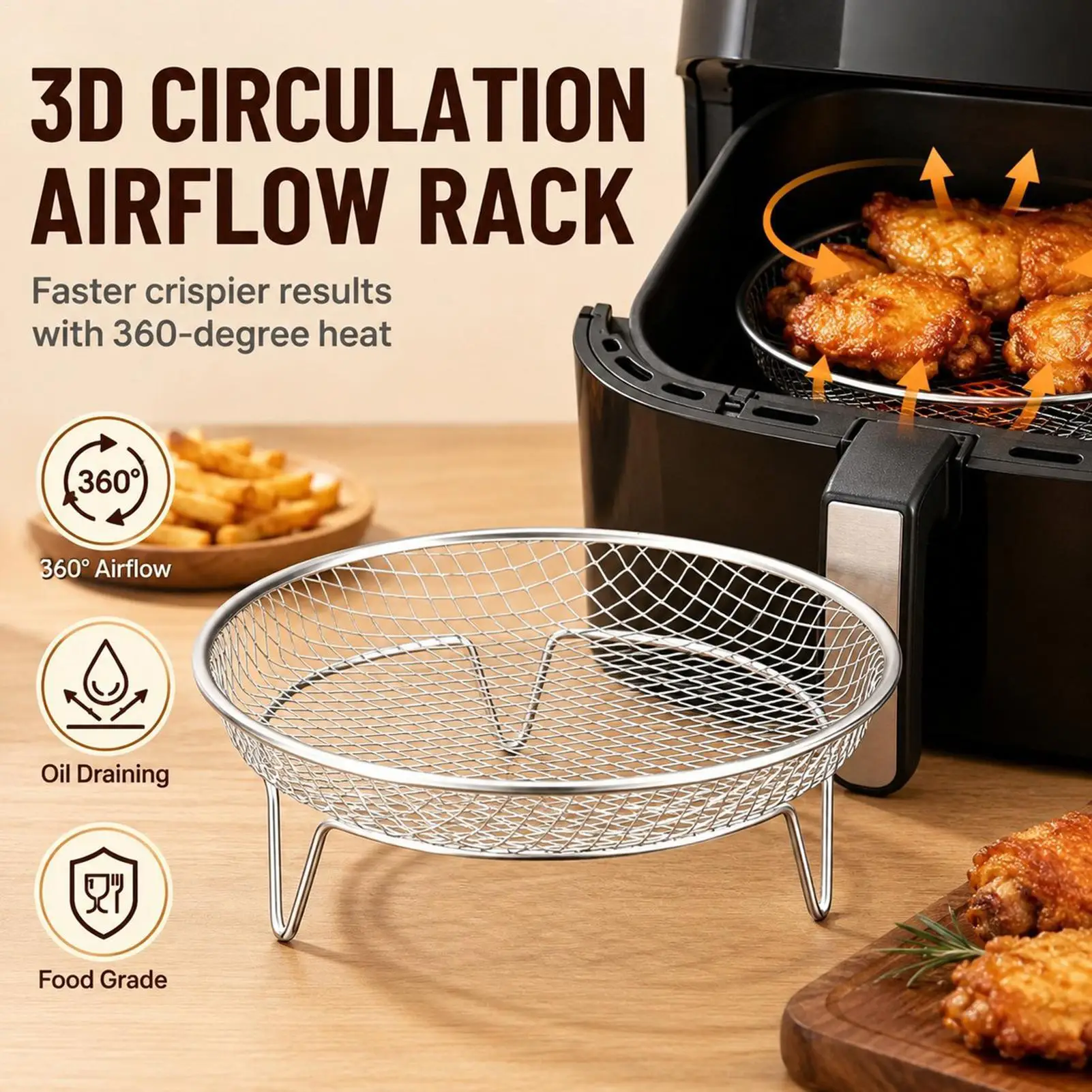 1PC Air Fryer Racks  Stainless Steel Stackable Grill Rack for Ovens Fryers  Baking Kitchen BBQ Frying Rack Cooking Gadgets