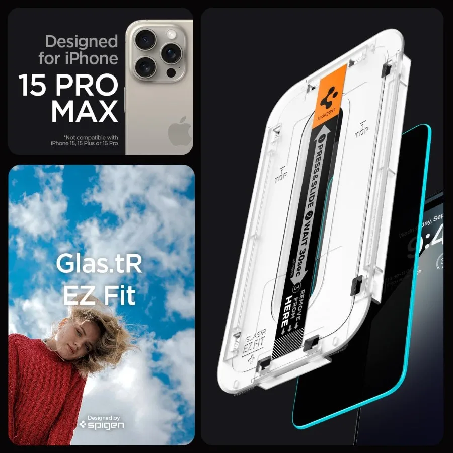 واقي شاشة من الزجاج المقوى [GlasTR EZ FIT Privacy] مصمم لهاتف iPhone 15 Pro Max [Case Friendly] عبوتان