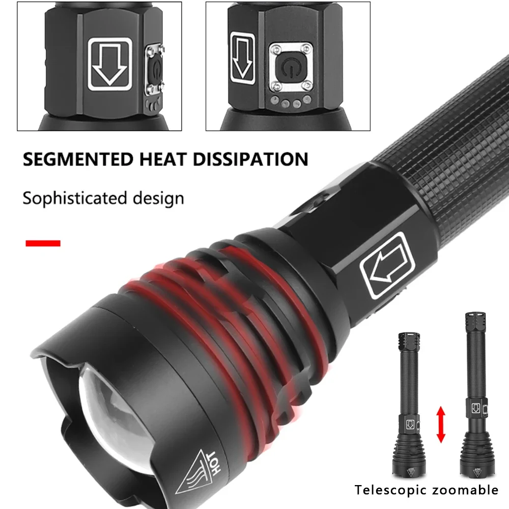 Most Powerful  XHP90 LED Flashlight  Tactical waterproof Torch 3 modes Zoomable Hunting camping lamps By 18650 or 26650