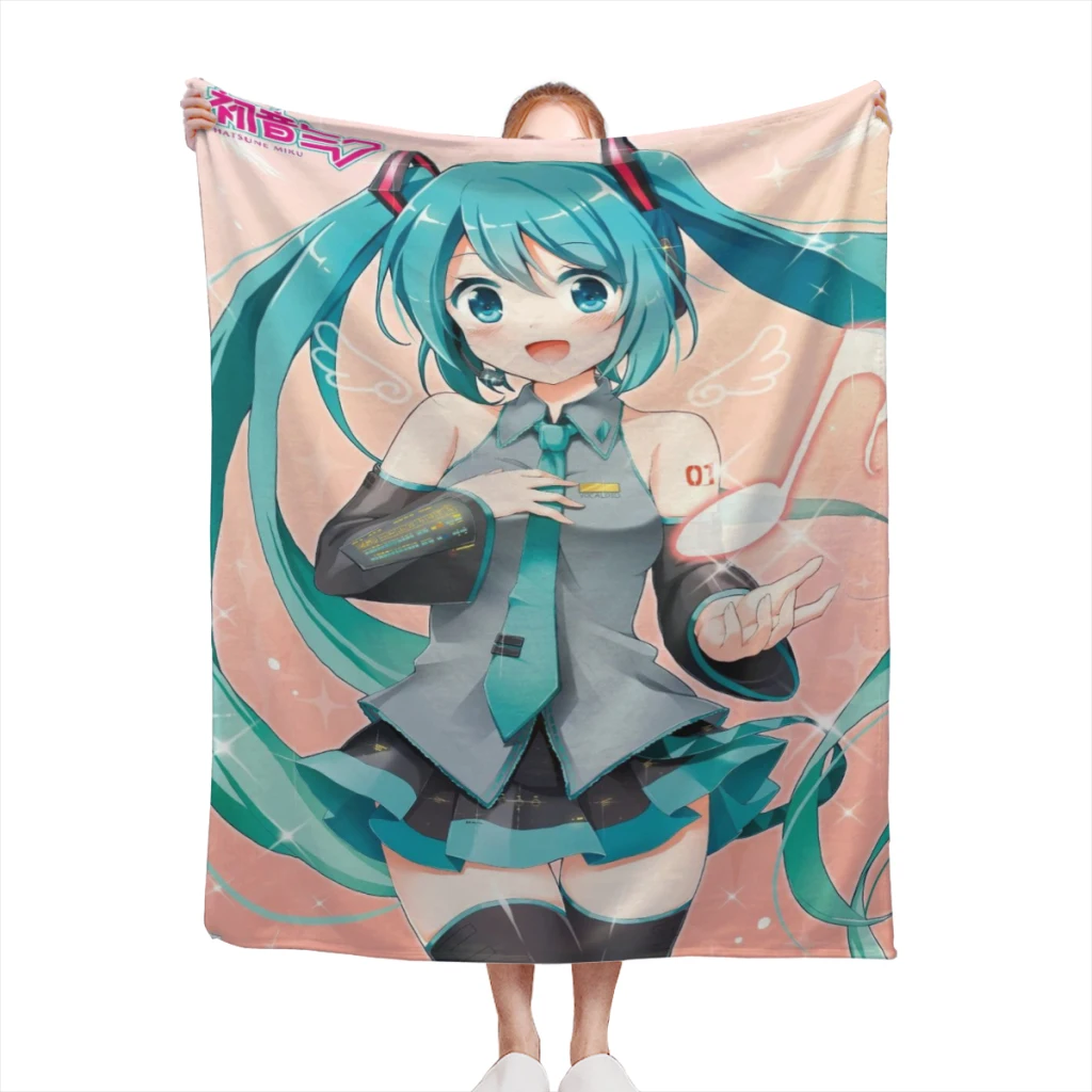

Kawaii Anime Hatsune Miku Cute Custom Blanket Sofa Bedroom Bed Home Office Nap Blanket Car Travel Picnic Blankets Gift