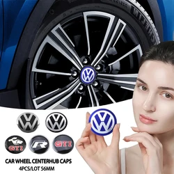 4 sztuki 56mm znaczek na samochód naklejki piasty kołpaka koła centralnego dla VW GTI R Line Polo Passat Scirocco Tiguan Jetta T-ROC Touareg Touran