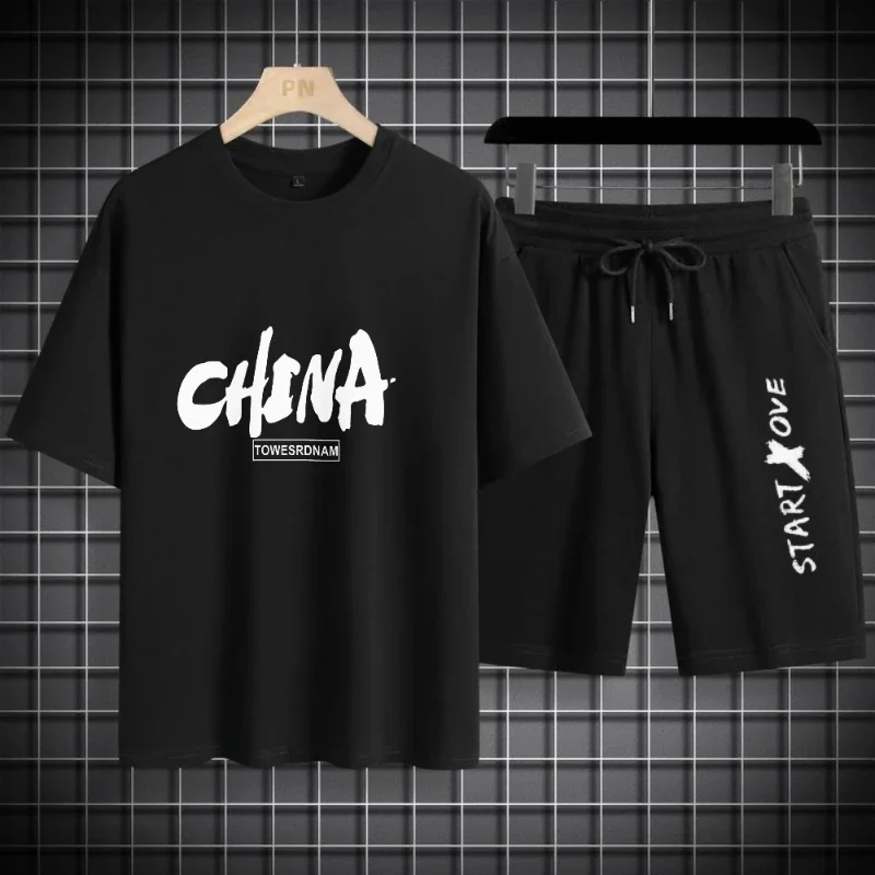 

2025 Mens Y2K Summer T-Shirt and Shorts Set Lightweight Breathable Sportswear Trendy Casual Athletic Outfit Comfortable Clothing