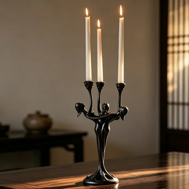 Modern Three Headed Candle Holder Retro Sculpture Art Decor for Living Room Exhibition Hall Vintage Winding Design Home