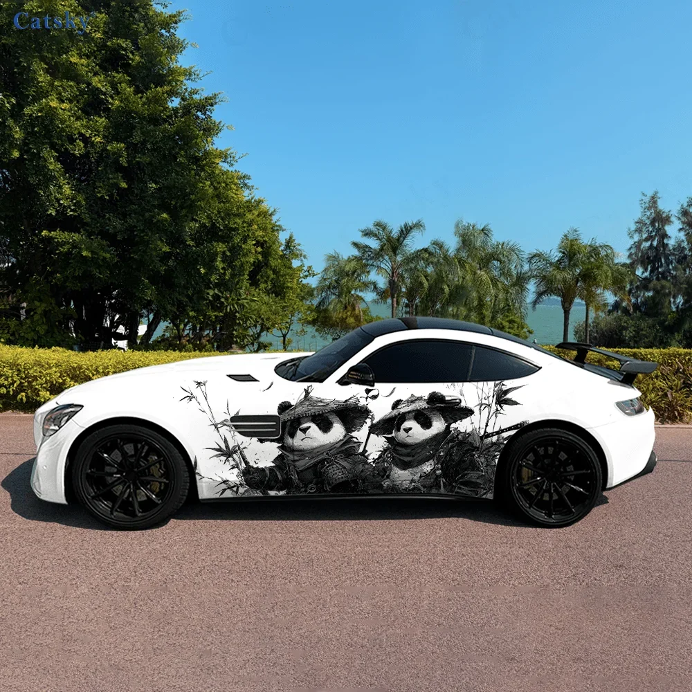 Panda Warrior Bamboo Ink Car Vinyl Wraps Decal Self-adhesive PVC Sticker Suitable for Trucks SUV Decor Auto Accessories Gift