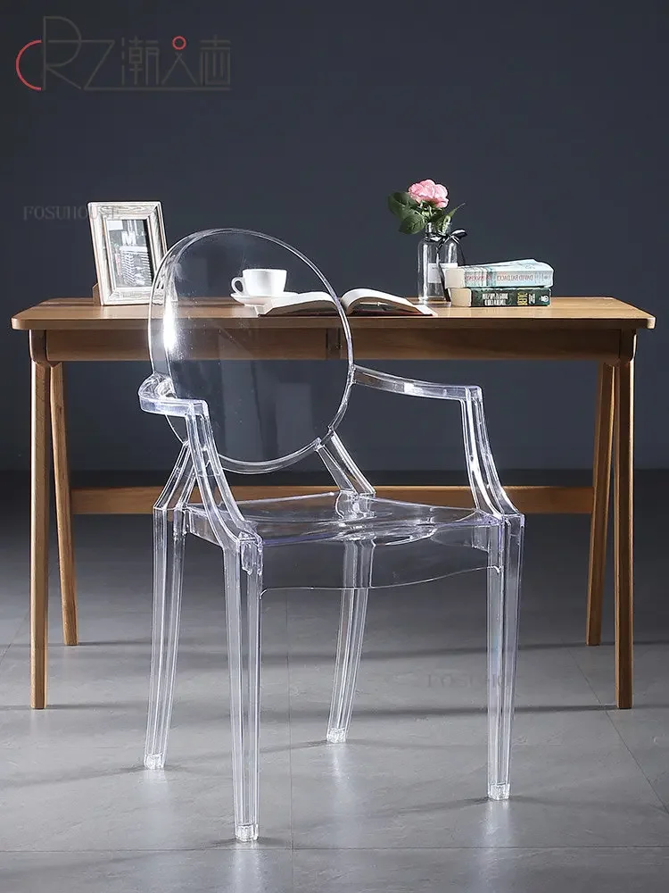 Nordic Dining Chair  Kitchen Acrylic Transparent Chair Plastic Crystal Devil Ghost Chair Creative Designer Makeup Armchair