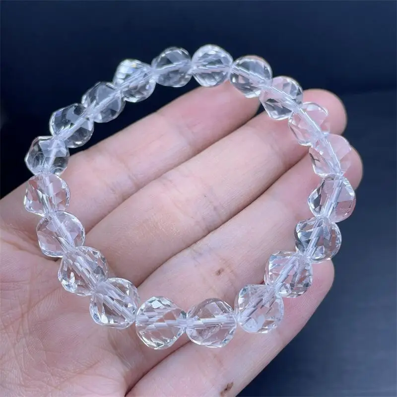 9MM Natural Clear Quartz Facet Bracelet Healing Energy Stone Boho Reiki Gem Stone Beads Simple Yoga Jewelry 1PCS