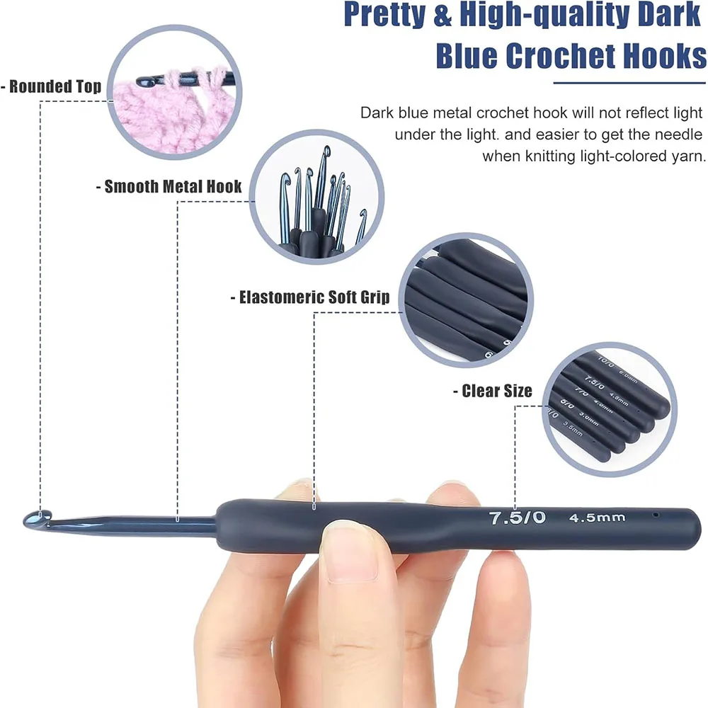 9pcs Red Black Crochet Hooks Needle Silicone Handle Aluminum Crochet Needle Set Needles Sweater Weave DIY Sewing Knitting Tool