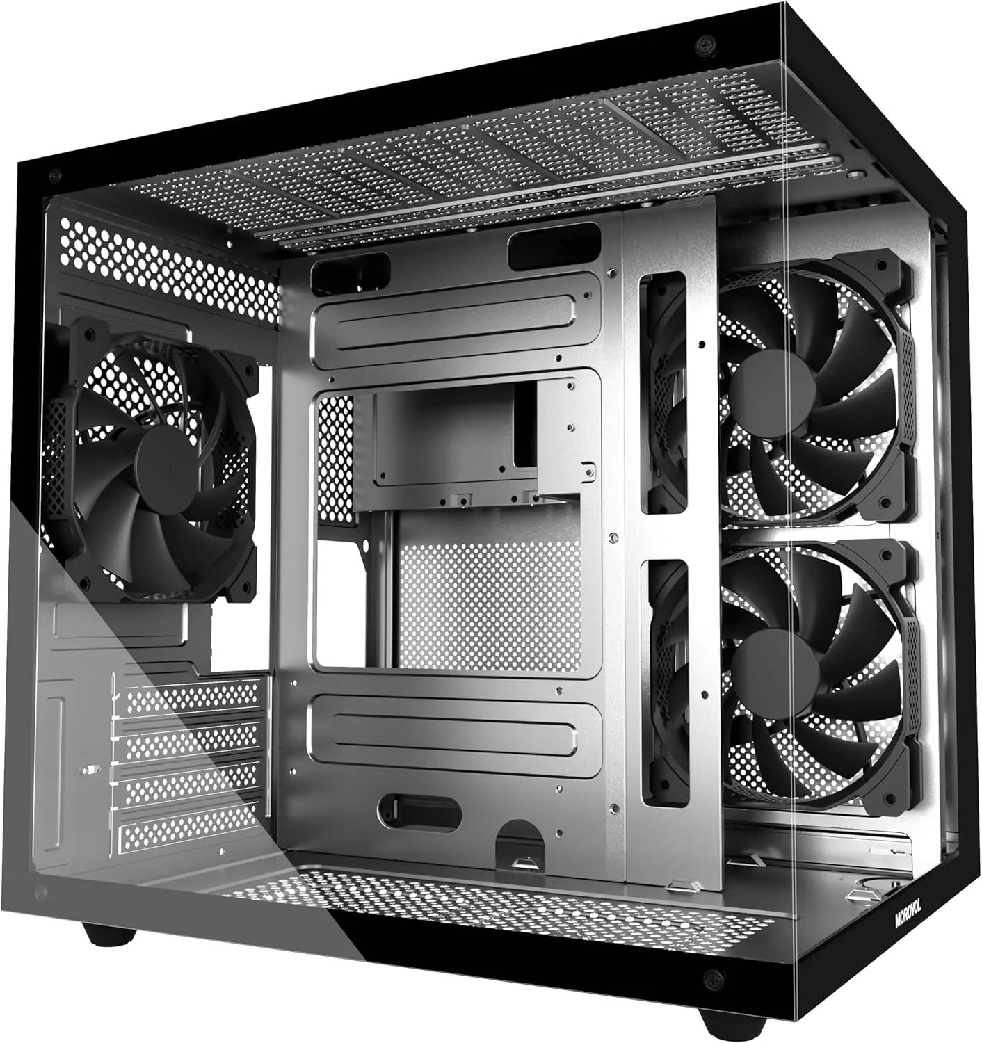MATX Gaming PC Case with 270° Tempered Glass Panel, 3 Pre-Installed Fans, USB 3.0, Black