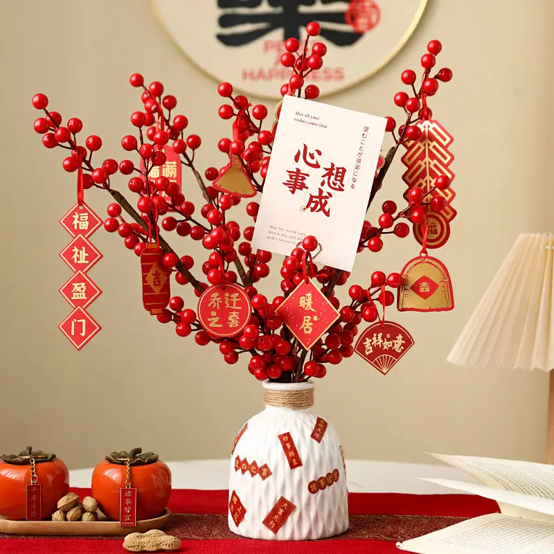 

Persimmon Red Fortune Fruit Ceramic Vase Set Ornaments New Year Housewarming Gift Home Livingroom Porch Furnishing Decoration