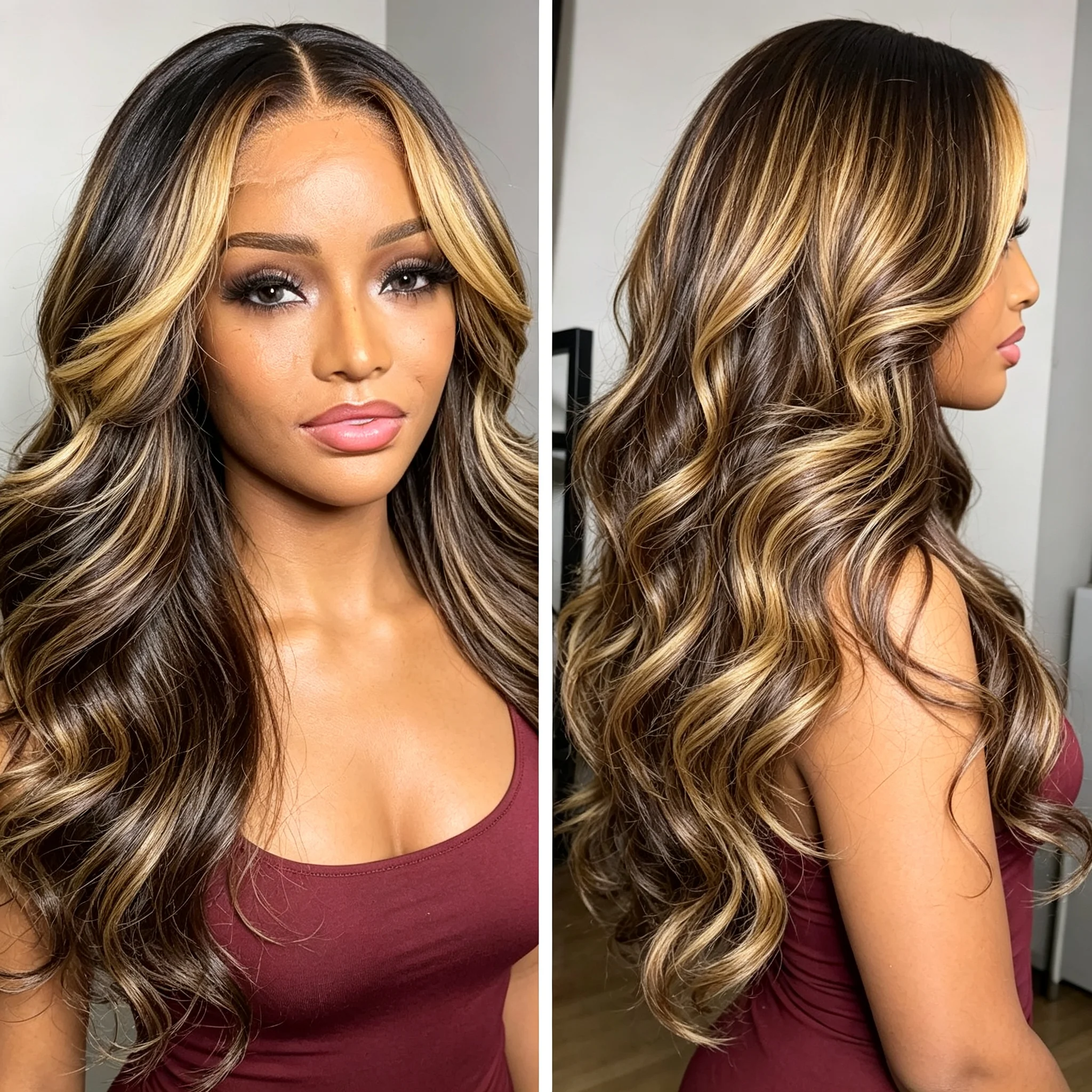 Honey Blonde P427 Body Wave Lace Front Human Hair Wigs 13x6 HD Transparent Lace Brazilian Virgin Hair 200 Density Soft Smooth Preplucked Hairline For Women