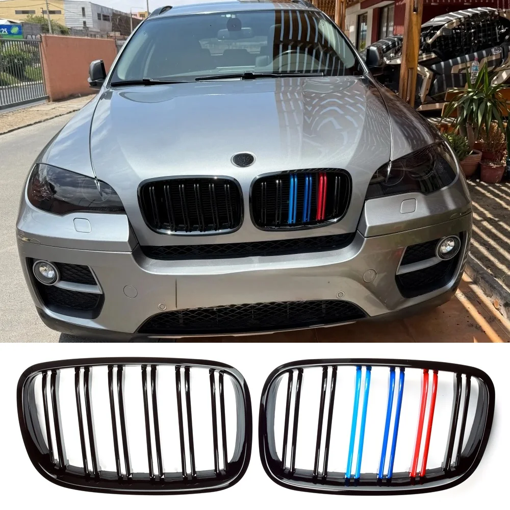 

2Pcs Car Style Gloss Black Front Kidney Double Slat Grill Grille for BMW X5 E70 2007-2013 X6 E71 E72 2008-2014 Car Accessories