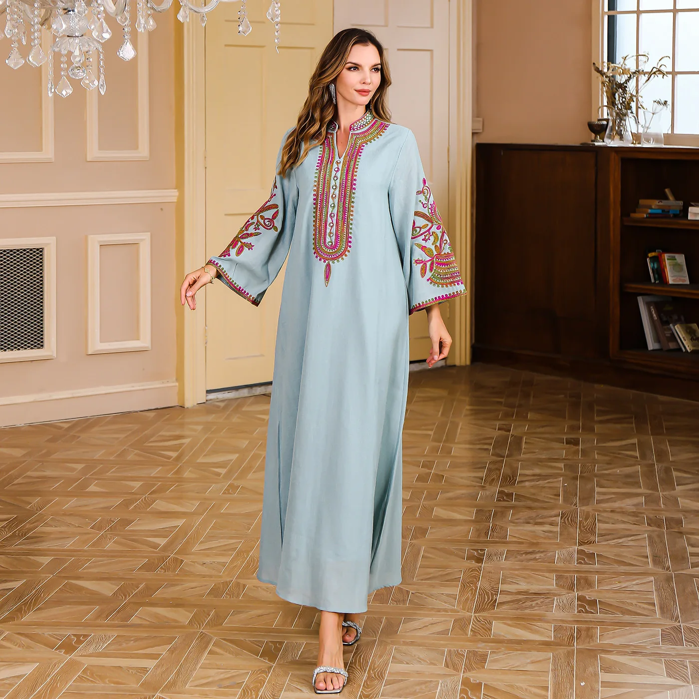 

Middle East Muslim rope embroidered gown Women's dress Dubai Turkiye abaya Women's luxury evening dress gown