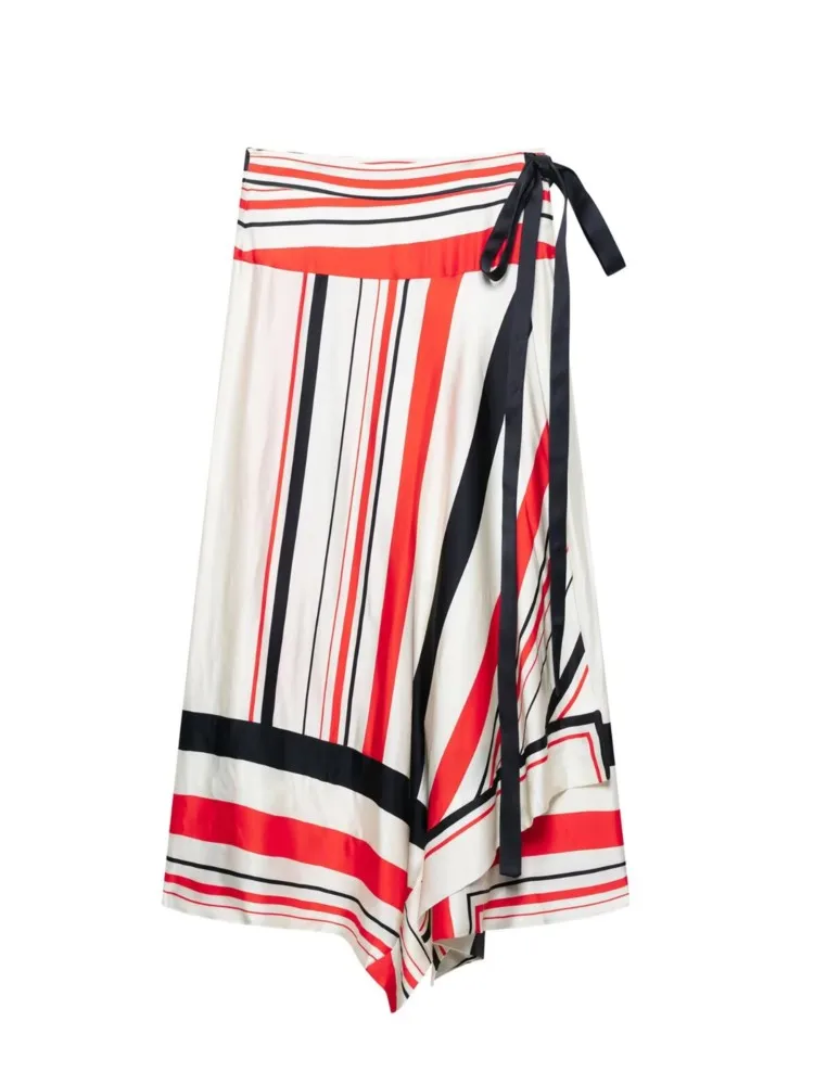 

Chic Striped Bow Skirt Women Retro Casual Loose Lace Up Asymmetric Long Skirts 2025 New Summer Fashion Elegant Party Midi Skirts