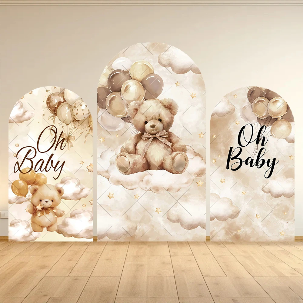 Toile de fond arquée personnalisée pour la photographie, motif ours, ballons à air chaud, pour baby shower, fête d'anniversaire, et séance photo 'cake smash'.