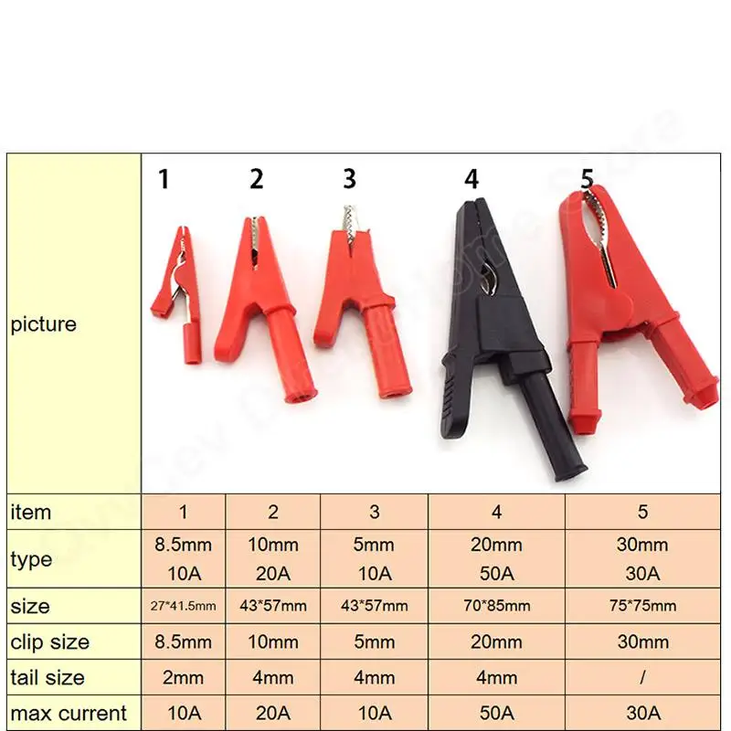 10A 20A 30A 50A Alligator Clip Crocodile Adapter 2mm 4mm Banana Plug Probe Clip for Multimeter Pen Test lead Cable Insulated