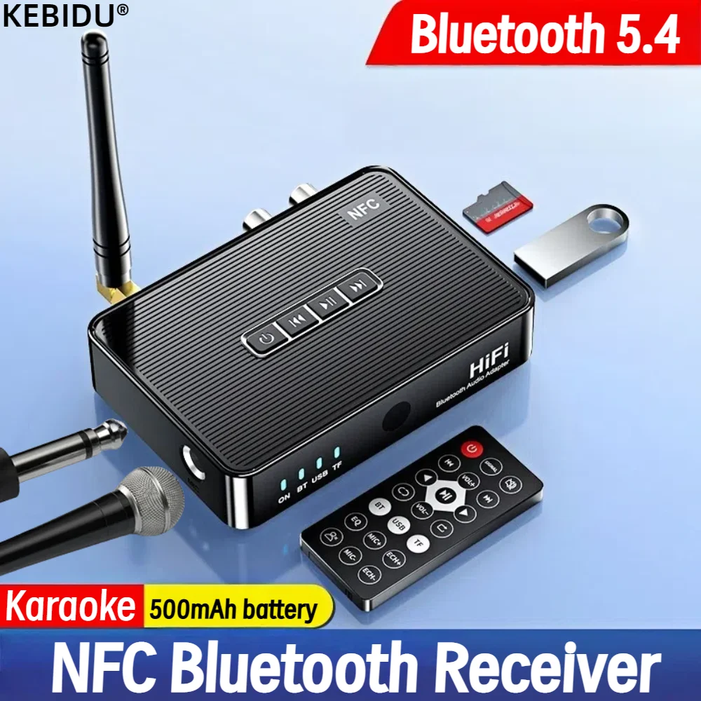 بلوتوث 5.4 NFC استقبال الصوت 3.5 مللي متر AUX RCA USB TF 6.5 مللي متر ميكروفون كاريوكي HiFi ستيريو محول لاسلكي APP IR التحكم