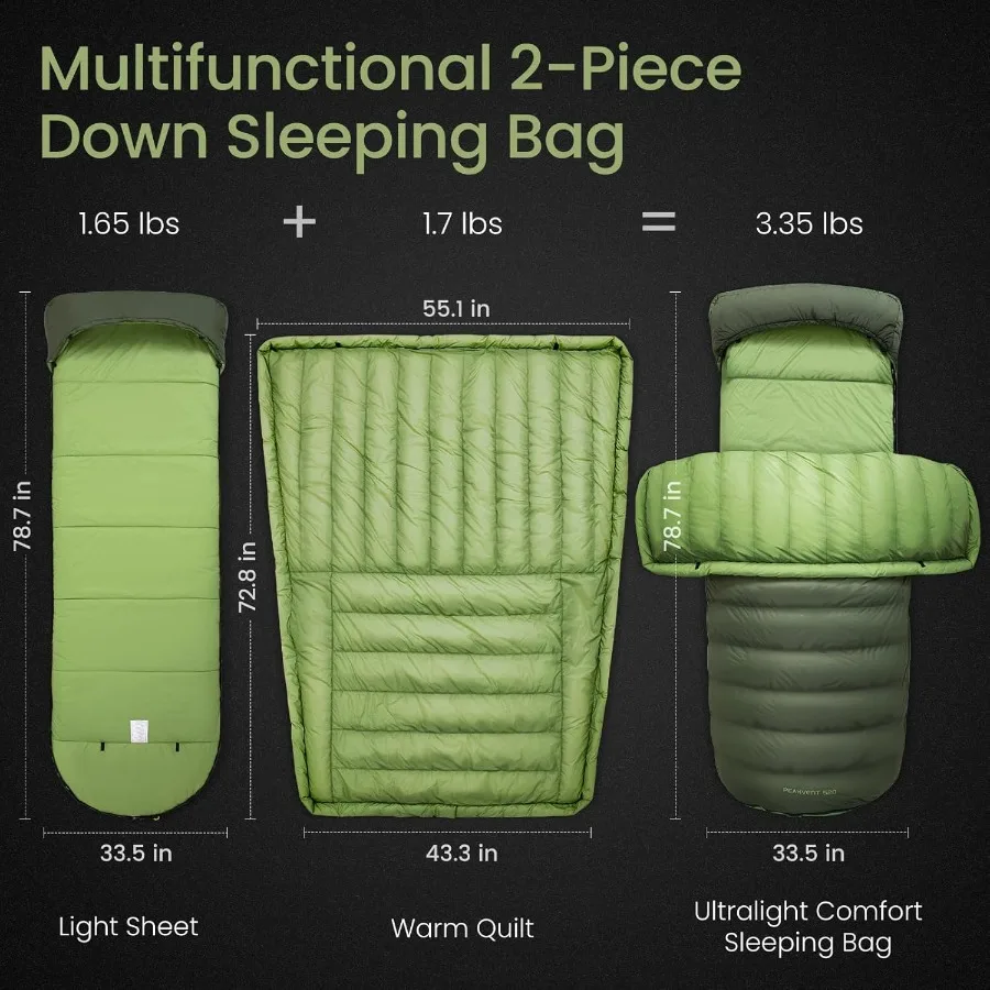 كيس نوم خفيف الوزن معاد تدويره بثلاثة مواسم للبالغين مع تصميم مدمج بقوة 650FP و700FP مع كيس ضغط f #2