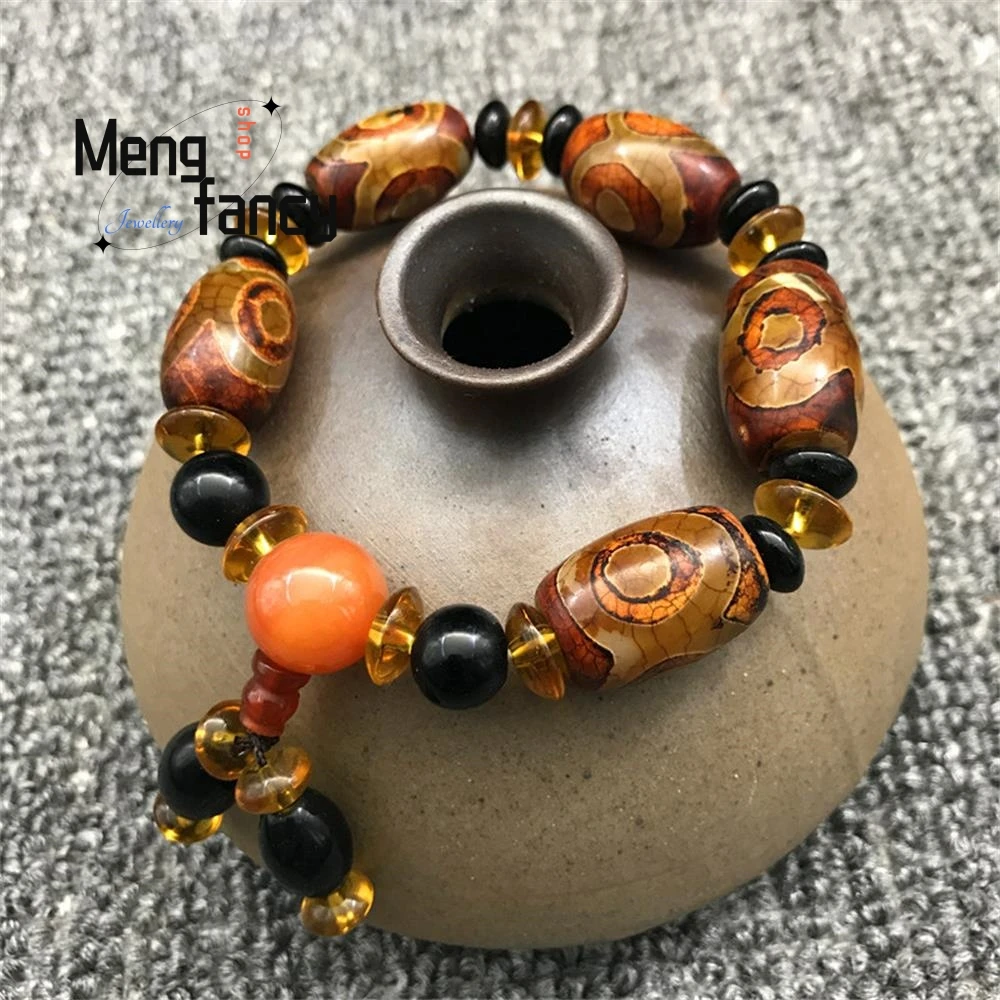 Pulsera Dzi de ágata de tres ojos para hombre y mujer, joyería fina de Jade Natural, amuleto de lujo a la moda, mascarillas de recuerdo, regalos de vacaciones