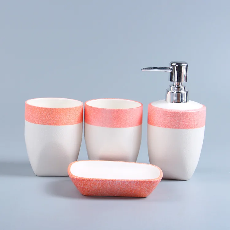 European snowflake glaze ceramic bathroom four-piece set creative pink mouthwash cup hand lotion bottle mouth cup