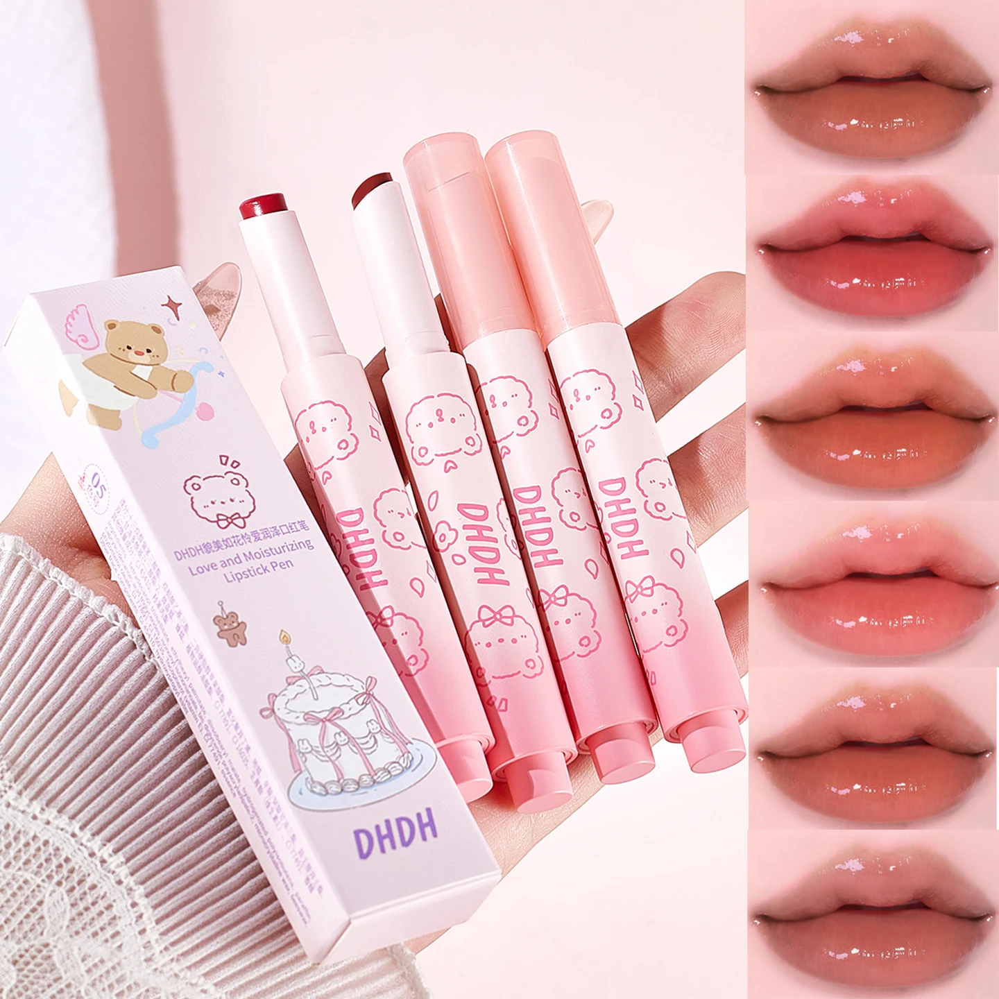 Cute Bear Solid Lip Gloss Moisturizing Watery Colored Lipstick Pen Lip Balm Long-lasting Non-stick Cup Brighten Jelly Lip Balm