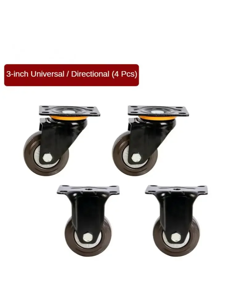 

4 Pcs/Lot 3 Inch Wheel Heavy Duty Caster Universal Flat Rubber Trolley Silent Directional Brake