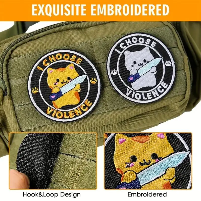 I Choose Violence Angry Yellow Duck With A Knife Tactical Embroidery Hook and Loop Patch Cute Cat Morale Badge Backpack Sticker