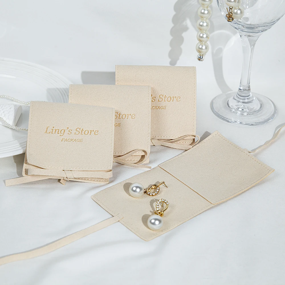 

50Pcs Personalized Logo Jewelry Microfiber Bag Velvet With Rope Ring Earings Packaging Organizer Gift For Mom Bag Wedding Favors