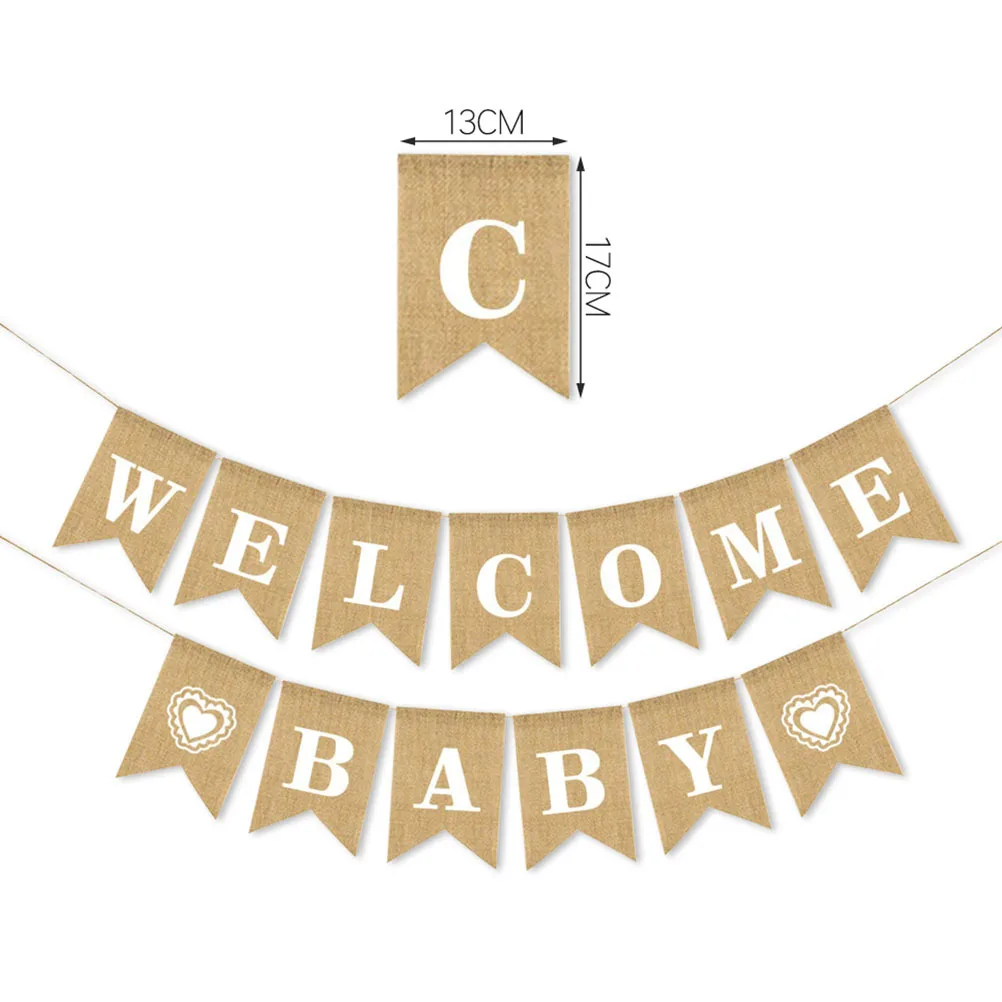 

2Set Welcome Baby Burlap Banner Warm Hearted Birthday Party Decoration Supplies Pull Flag 2.8m Hanging Bunting