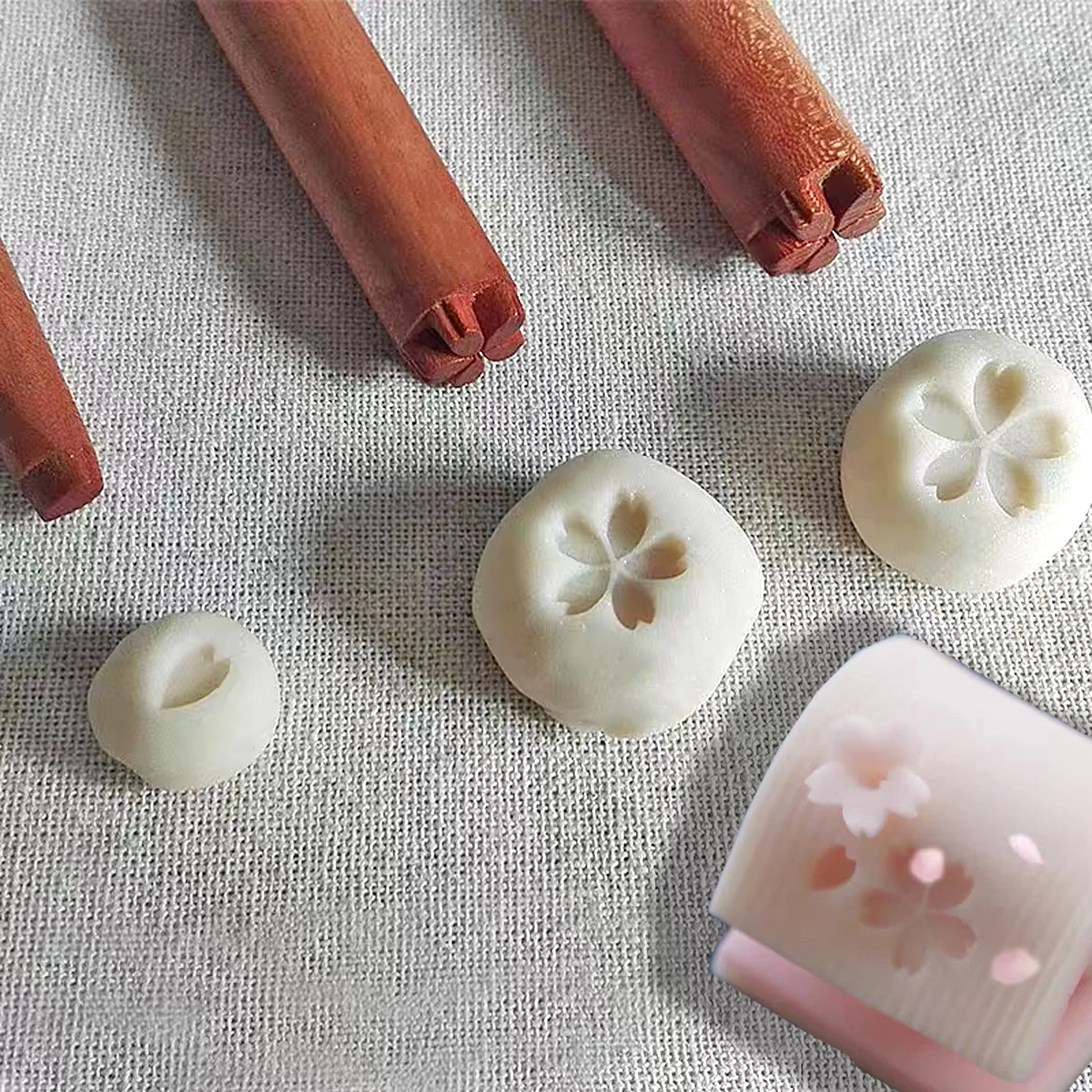 Japan Sakura Petal Flowers Mold Handmade Wagashi Pastry MakingTools Embossed Wooden Stick Textured Sticker