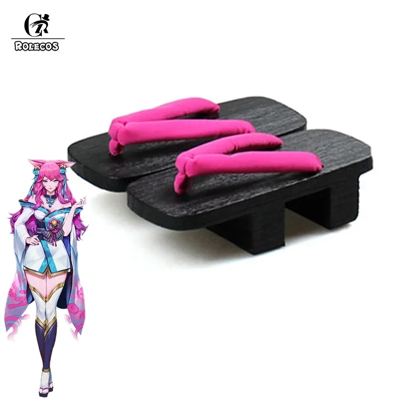 Rolecos lol spirit blossom Ahri cosplay shoes game lol Ahri cosplay high-heeled shoes for women wooden geta clogs Ahri cosplay