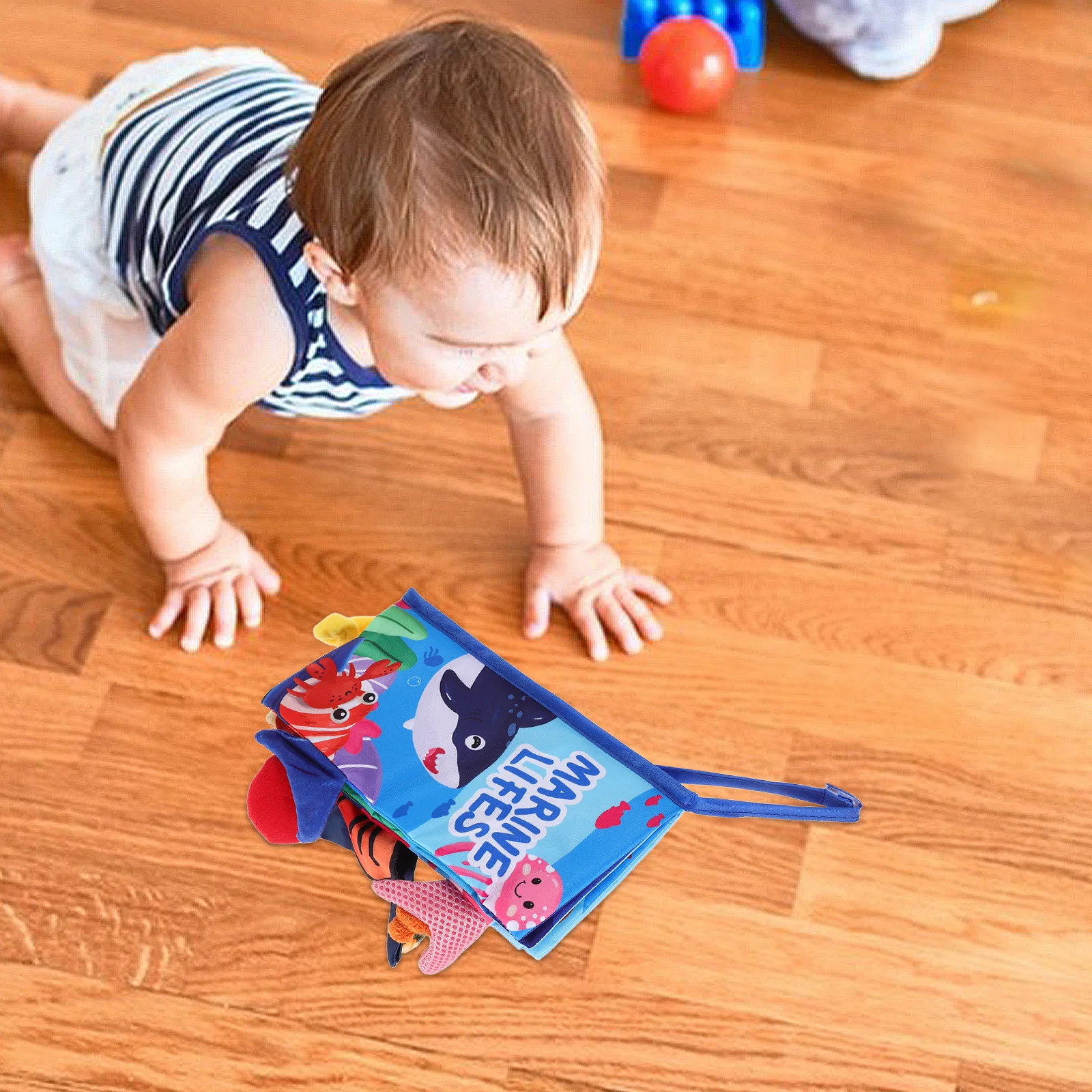 Libro di stoffa increspata per bambini Tema oceano Tessuto morbido Design della coda 3D Sviluppo sensoriale Libro da bagno per attività infantile Neonato precoce