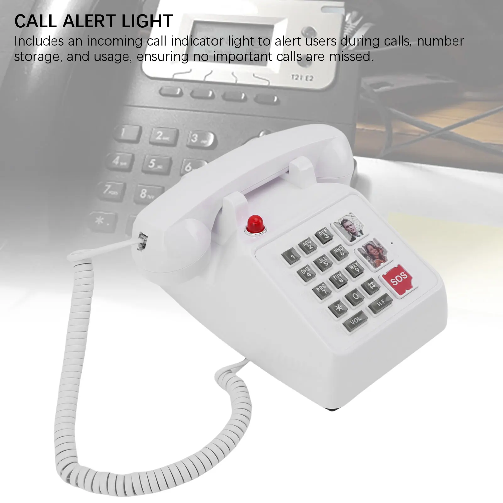 Telefono con pulsanti grandi Volume visivo regolabile 2 numeri di famiglia Telefono fisso con pulsanti grandi 5 numeri SOS per la casa