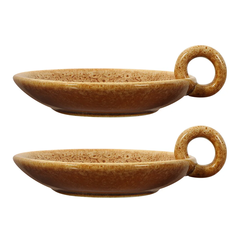 

2Pcs Ceramic Plate Retro Minimalist Design Holder for Home Decor Dining Table Bedroom Desktop Decorative Tray