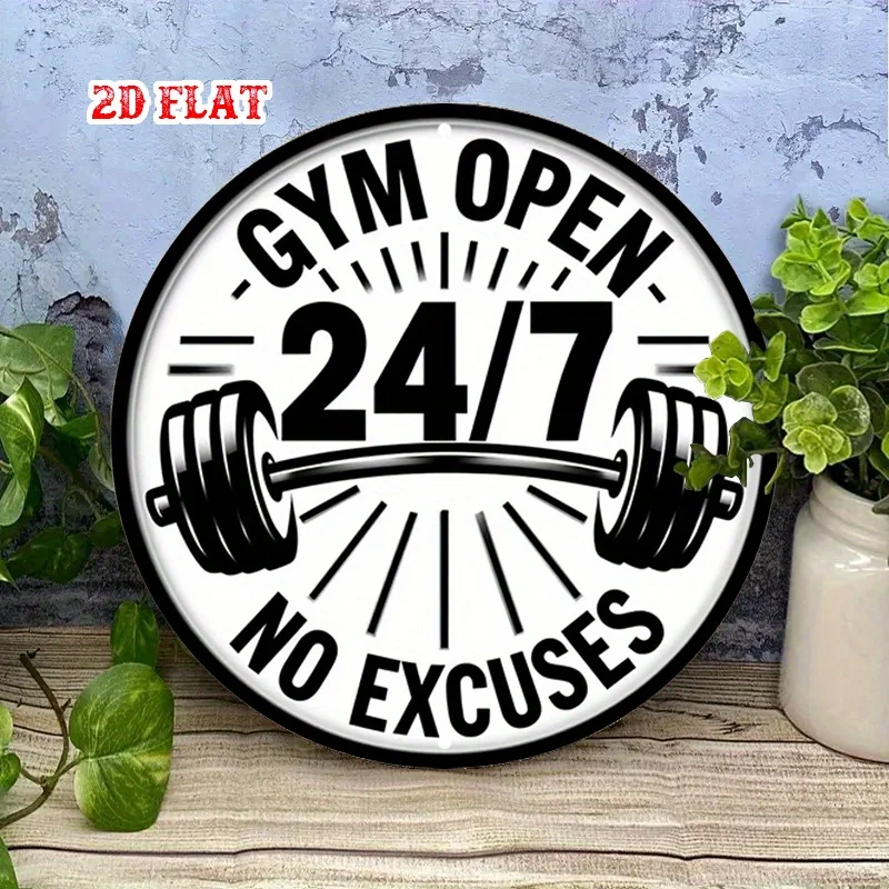 1 قطعة 24 "علامة مستديرة من القصدير المعدني من الألومنيوم-صالة الألعاب الرياضية المفتوحة و24 بدون أعذار تحفيزية للياقة البدنية جدار الفن ، ريفي حديث داخلي/خارجي ديسمبر #3