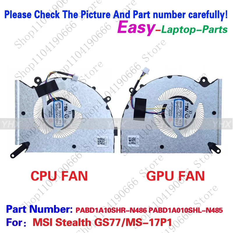 

BD New For MSI Stealth GS77 COOLING FAN R+L MS-17P1 A-Pair.